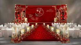 新中式红色简约婚礼舞台背景设计