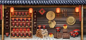 复古80后90后农村民居背景墙