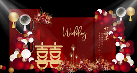 红色喜宴订婚背景婚礼素材