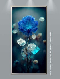 蓝色唯美透明水晶花朵装饰画