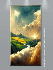 梦幻丛林霞光风景玄关装饰画