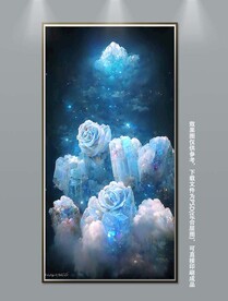 梦幻蓝色城堡白色玫瑰装饰画