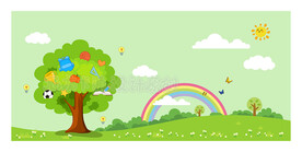 卡通学习大树矢量背景图