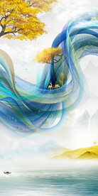 发财有鹿一帆风顺抽象意境装饰画