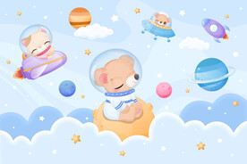 卡通动物宇航员外太空星球背景墙