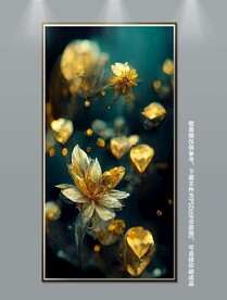 现代简约金色花朵立体玄关装饰画