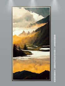 新中式写实山水风景玄关装饰画