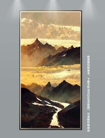 新中式写实山水风景玄关装饰画