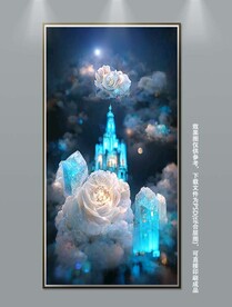 现代时尚梦幻蓝色城堡玄关装饰画