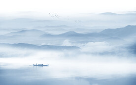 禅意水墨山水画背景墙
