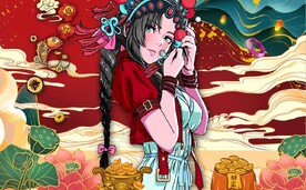 京剧花旦国潮美食餐饮背景墙