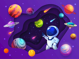 卡通宇航员立体太空星球宇宙背景