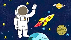 卡通宇航员太空飞碟星球宇宙背景