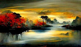 新中式山水风景画抽象装饰画