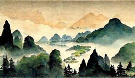 新中式山水古典客厅床头装饰画