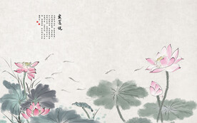 手绘荷花背景墙
