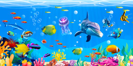 卡通海洋乐园背景墙