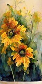 现代简约彩绘抽象向日葵装饰画