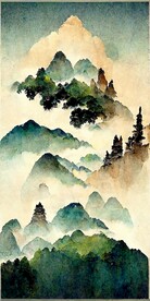 新中式简约抽象山水靠山装饰画