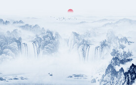 中式水墨山水画电视背景墙