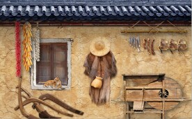 复古80后90后农村民居背景墙