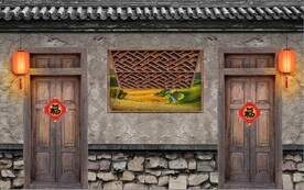 复古80后90后农村民居背景墙