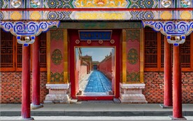 复古中式古建筑场景背景墙