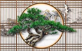 新中式竹林山水电视背景墙