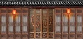 复古中式古建筑场景背景墙