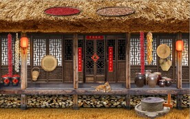 复古80后90后农村民居背景墙