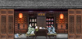 复古怀旧中医堂背景墙壁画