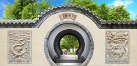 中式月亮门园林背景墙壁画