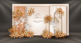 橙色系婚礼迎宾区