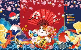 招财猫新年美陈背景墙