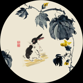 新中式兔子手绘国画装饰画