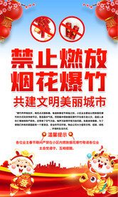 社区春节禁止燃放烟花爆竹海报