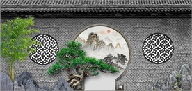 中式月亮门古建筑背景墙壁画