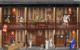 古代市井酒楼背景墙壁画