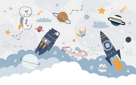 手绘火箭卡通宇航员太空星球背景