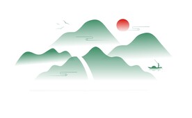中式中国风水墨山水山纹飞鸟渔夫