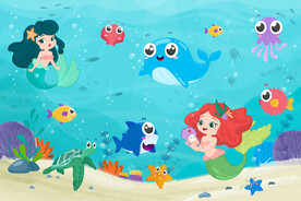 可爱美人鱼海豚卡通海底世界背景