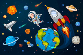 手绘宇航员卡通火箭星球太空背景