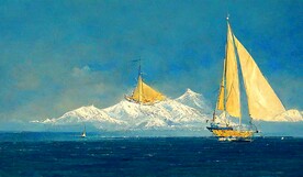 大海金色帆船装饰画