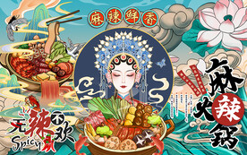 国潮麻辣火锅工装背景墙