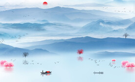 新中式水墨山水背景墙