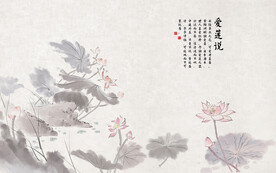 手绘荷花背景墙