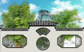 新中式徽派竹林建筑背景墙