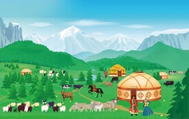 蒙古包草原风景背景墙壁画