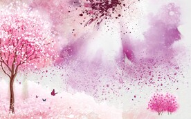 中式桃花山水电视背景画