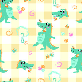 绿色鳄鱼黄色格子